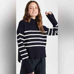 Veronica Beard Jean Lancetti Sweater Navy White Stripe Turtleneck Ribbed